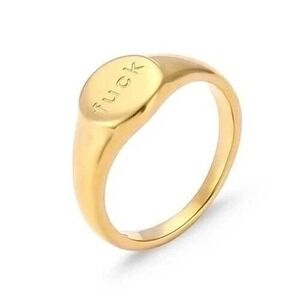 Dainty 18K Gold Plated Stainless Steel "f@&!" ring Size 8‎